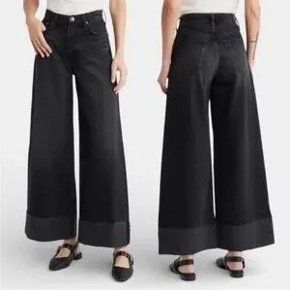 NWT Rag & Bone Sofie High Rise Ultra Wide Leg Ankle Jeans Blair Black Women 28